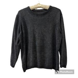 Womens Gray Mulberrys Crocodile Pattern Pullover Long Sleeve Sweater Size Large